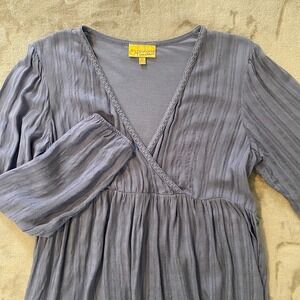Princess‎ Vera Wang Top Womens XL Blue Babydoll Peplum V-Neck Crochet Trim Boho